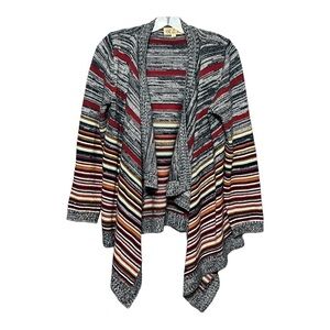 Pink Rose Open Draped Front Cardigan Gray Multi-Color Knit Medium